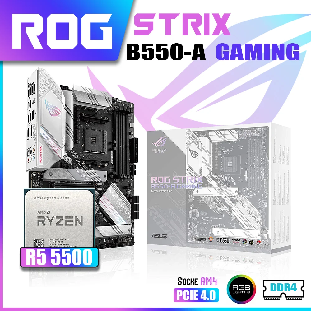 

Новый комплект ASUS ROG STRIX B550-A GAMING с процессором AMD Ryzen 5 5500 процессор DDR4 память материнская плата RGB AM4 mATX Combo HDMI DP USB поддерживает видеокарты NVIDIA AMD для настольных ПК Gamer