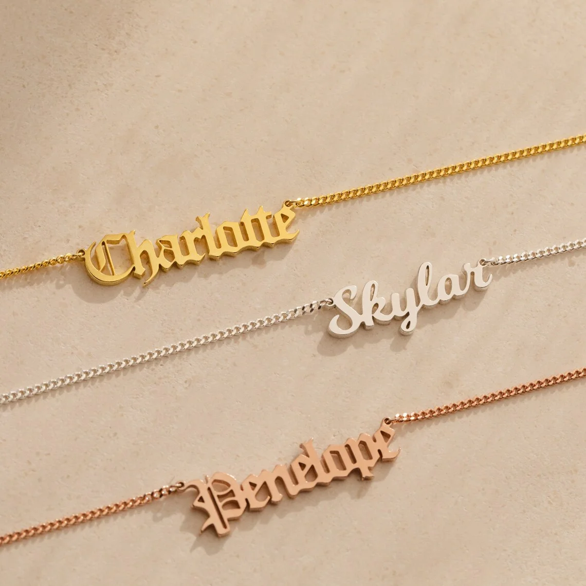 Customized Old English Name Necklace Women Men's Gothic