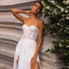 Sexy Wedding Dresses A-Line Tulle Tiered Bridal Gowns Strapless Backless Robes For Formal Party High Slit Vestidos De Novia 2024 3