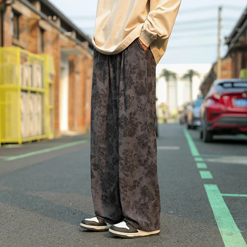 

Summer Casual Pants Elastic Waist Straight Wide Leg Printed Pants Baggy Japanese Lightweight Trousers