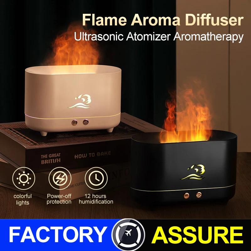 

USB Flame Humidifier Night Light LED Simulation Flame Table Lamp Air Essential Oil Diffuser Home Bedroom Aromatherapy Decoration