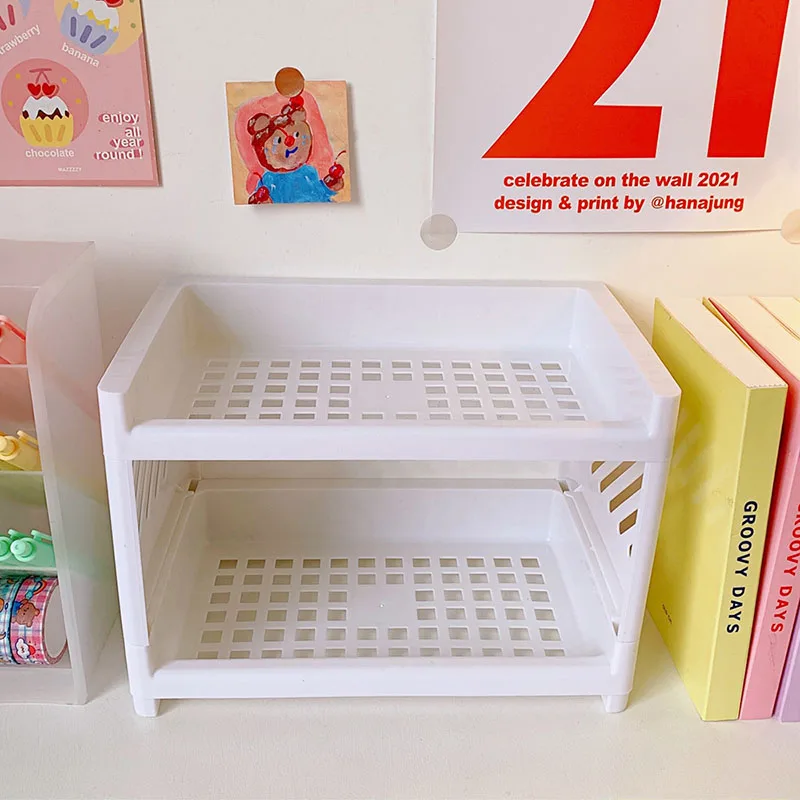Stationery Organizer Double Fold Storage Shelf Desktop Storage Desk Accessories Organizers Office School Supplies