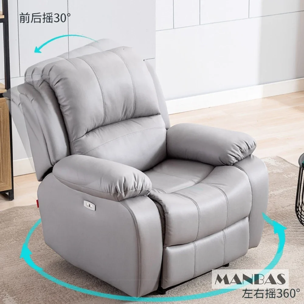MINGDIBAO Electric / Manual Recliner Chair With Swivel and Rocking, Genuine Leather Multifunctional Accent Chair Relaxing