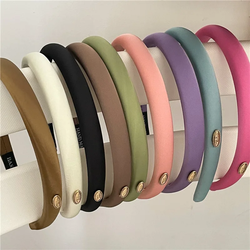 New Padded Headband Solid Color Shiny Imitation Silk Fabric Thin Cross Sponge Puffy Hairband Vintage Women Hair Accessories 304 stainless steel small head diameter thin countersunk cross recessed non standard screw m4m5