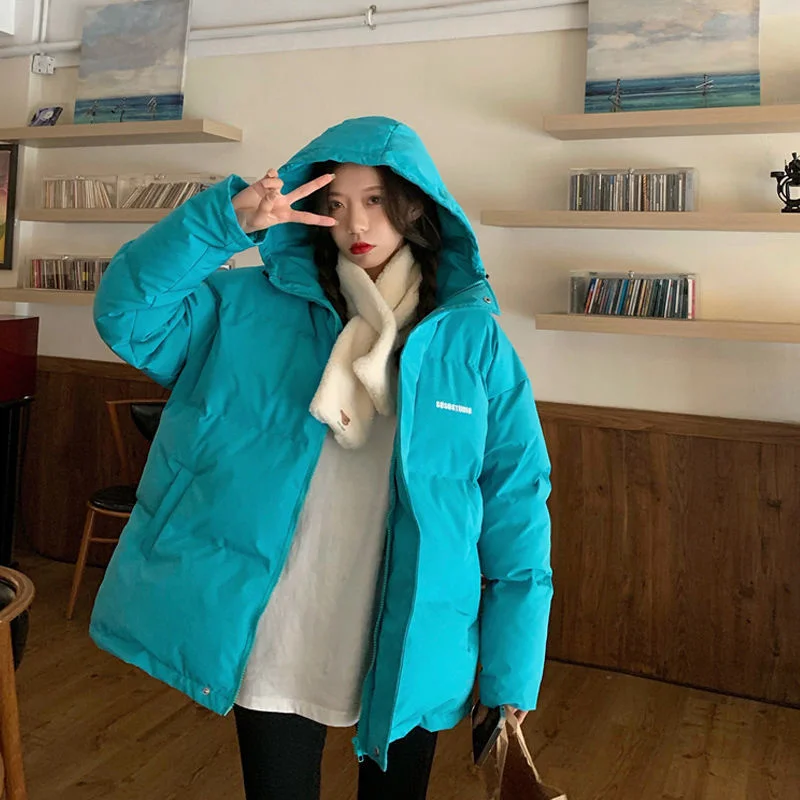 Women Cotton Padded Overcoat 2023 New Korean Loose Solid Short Warm Streetwear Fashion Bubble Bread Coats Winter Thicken Jackets