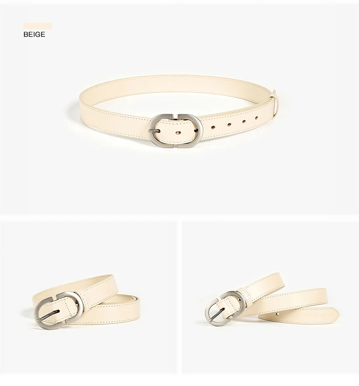 BEAUTODAY Belts Women Cow Split Solid Color Silver Buckle Ladies Modern Style Fashion Jeans Dress Accessories Waistband 91060