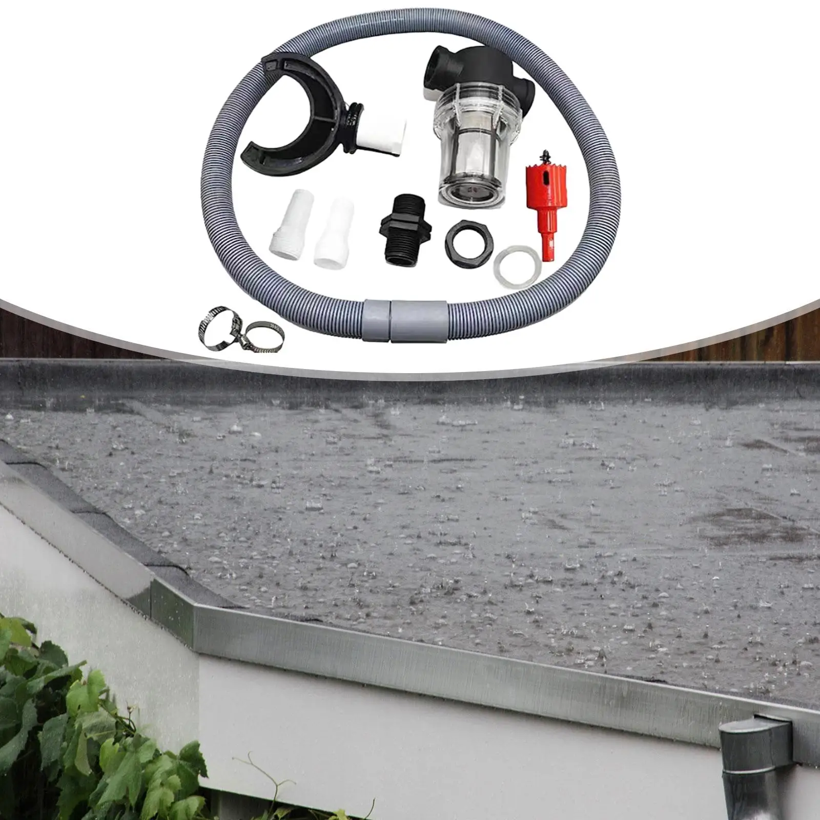 

Rain Water Collector Downpipe with Filter Water Collection System with 19.69" Hose Rainwater Collection System for roofs rain