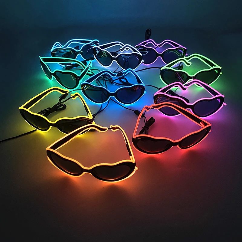 Description Picture 4 of itemHeart Shaped Led Glasses Neon Party Flashing Glasses EL Wire Glowing Luminous Sunglasses Novelty Gift Glow Bright Light Supplies