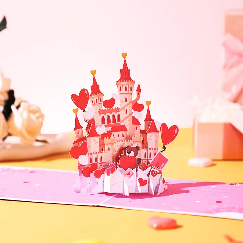 Greeting Cards Valentine's Day 3D Greeting Card Love Bear Rose Pop Up Card for Girlfriend Boyfriend