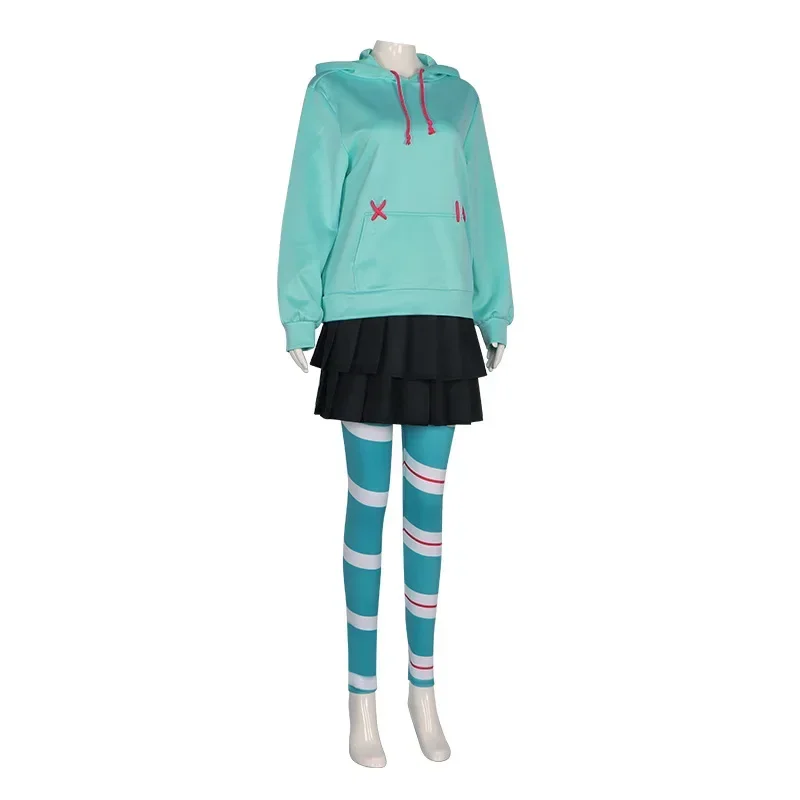 Anime Vanellope von Schweetz Cosplay Costume Adult Women Hoodie Skirt Stocking Suit Halloween Outfit Party Uniform