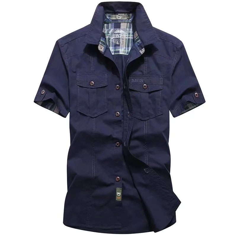 Men's summer thin shirt men's plus size new casual denim inch shirt military uniform shirt men