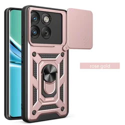 Enhanced Camera Protect Case with Hybrid Metal Ring Holder Stand Cover for Motorola Edge 70 Fusion (Rose Gold)