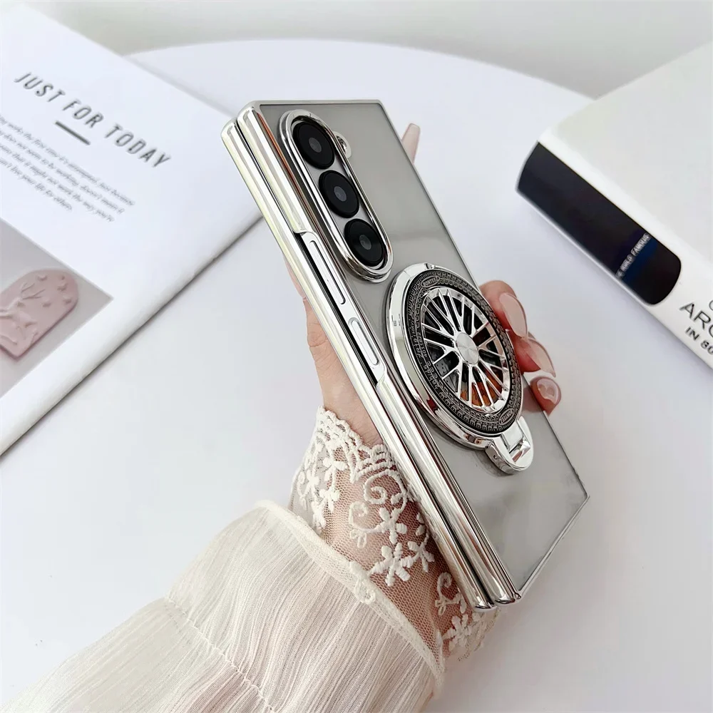 Ultra-Thin Magnetic Spinning Top Bracket Case – Transparent Plated Hard Holder Cover