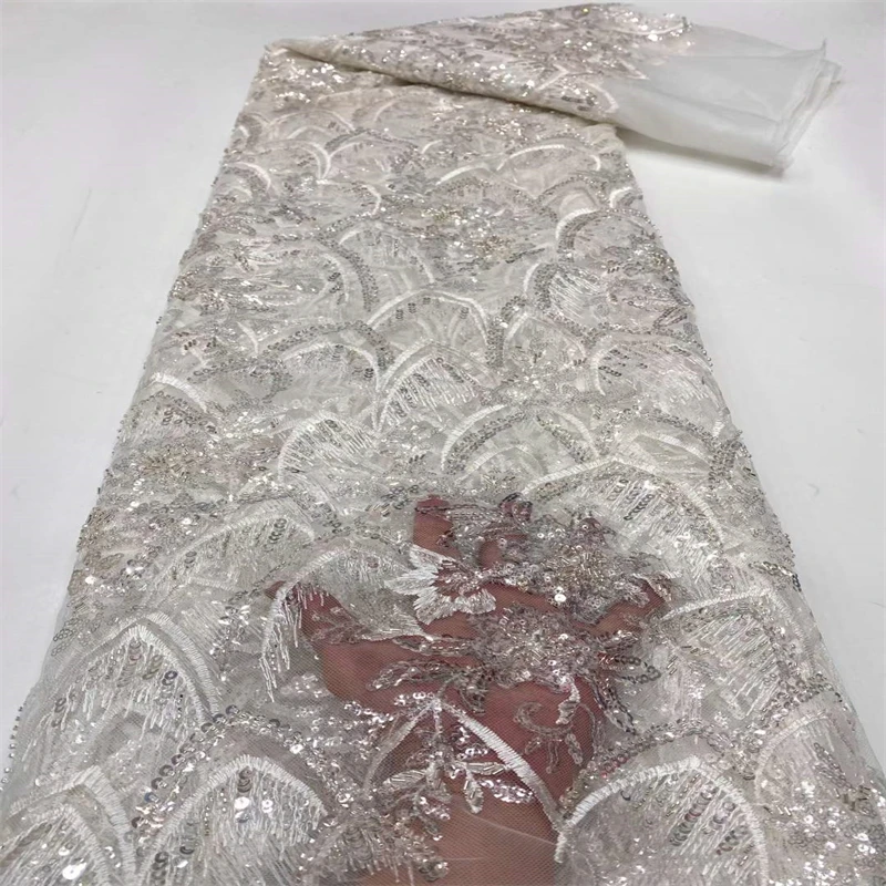 

SJ 2022 High Quality Lace Beads Lace Fabric African French Tulle Mesh Laces Fabrics with Sequins Nigeria Beaded Net Lace cd11-90