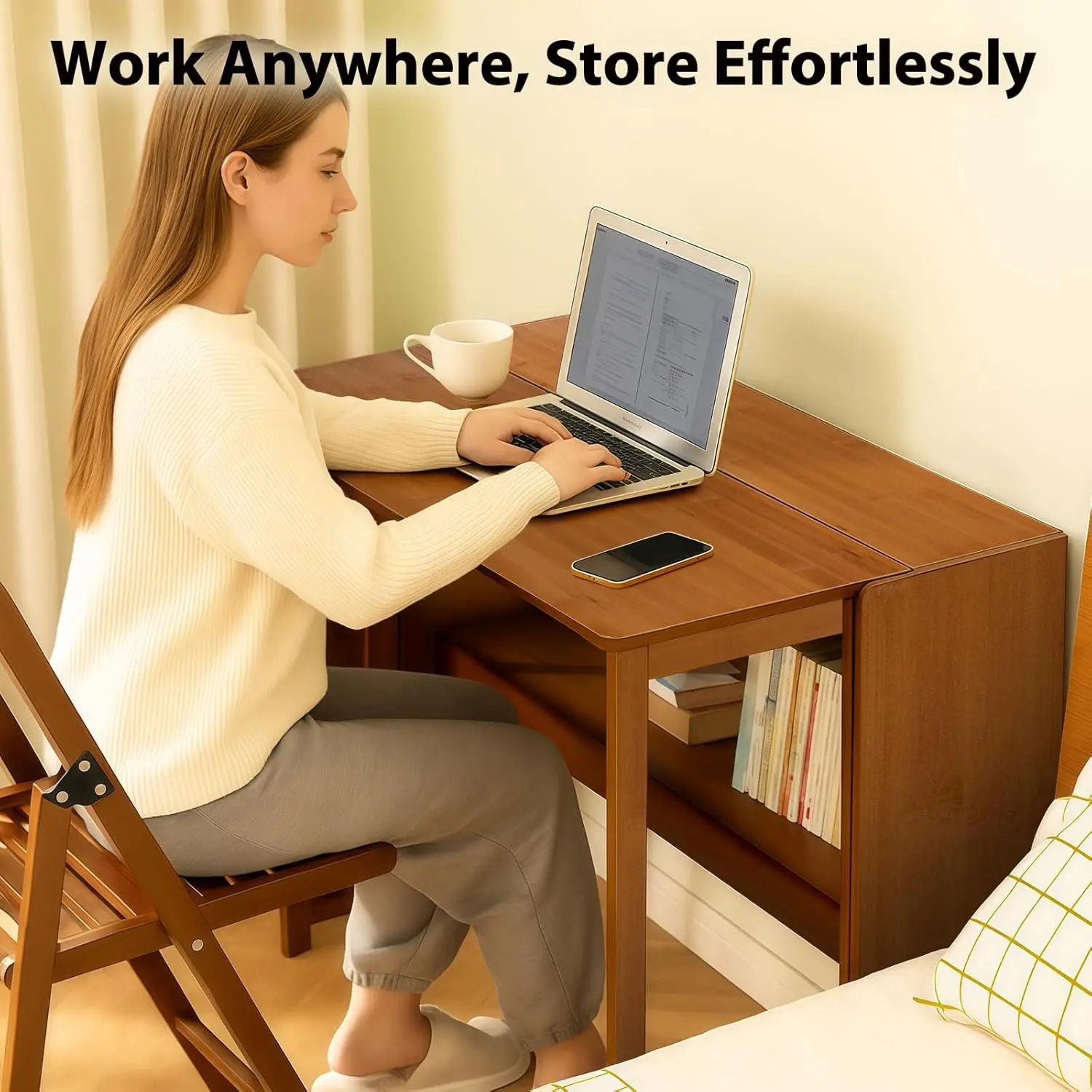 40" Folding Laptop Computer Desk Bamboo Desk Indoor Bedroom Living Home Office Desks Adult