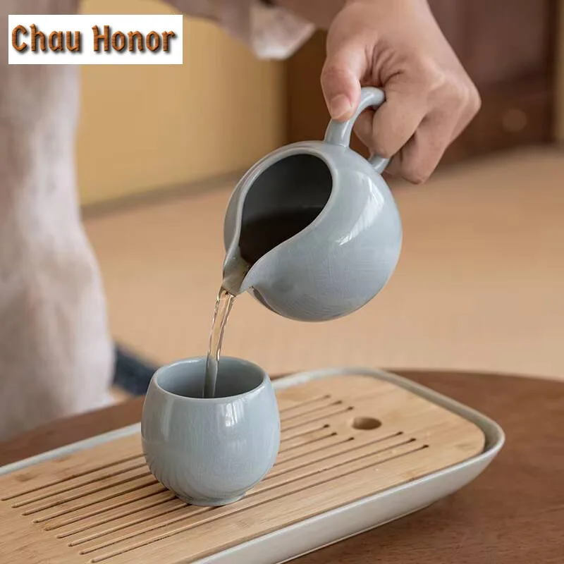 Retro Azure Ru Kiln Porcelain Tea Pitcher Retro Tea-separating Cha Hai Justice Cup Coffee Tea Ceremony Decoration Supplies