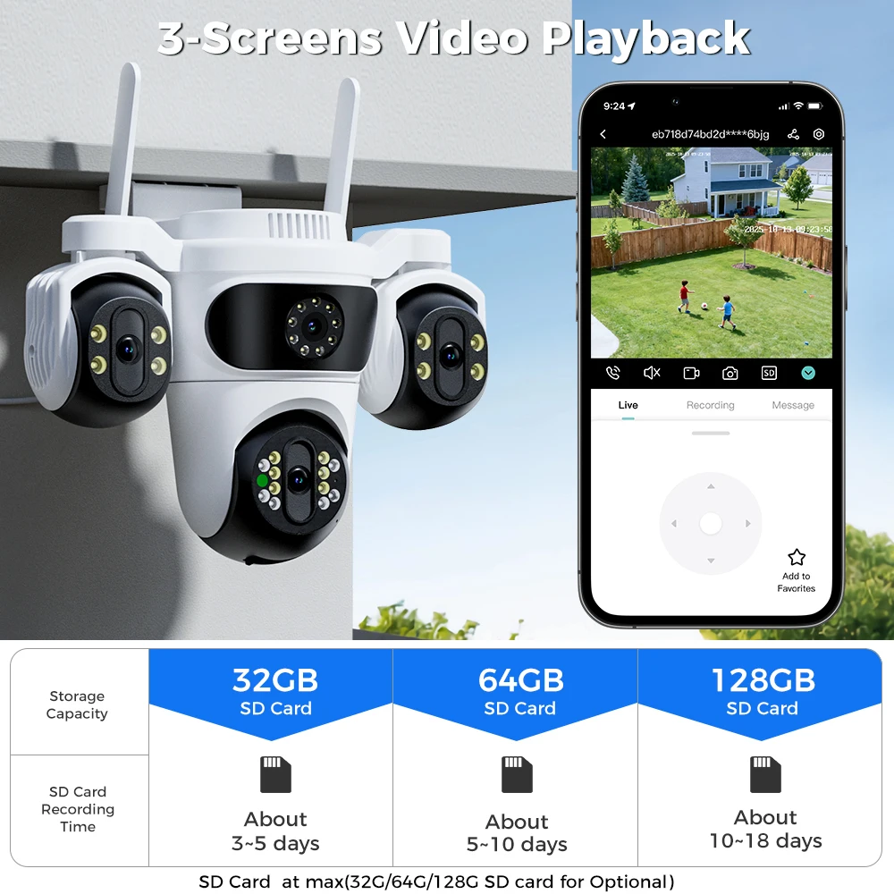 Hiseeu IP Camera Three Lens 4x Zoom WiFi PTZ Camera Outdoor Waterproof 3MP Auto Tracking CCTV Security Surveillance Cam iCsee 6
