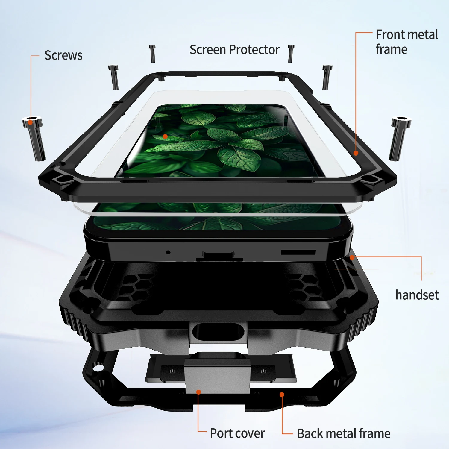 Heavy Duty Metal Armor Shockproof Phone Case with Built-in Screen Protection