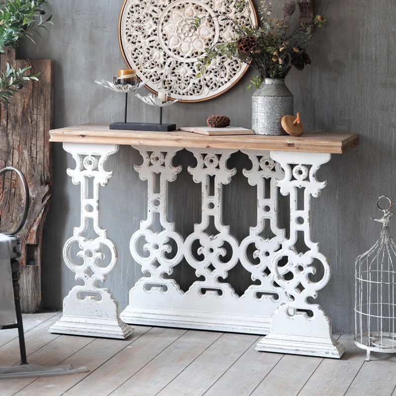 Narrow and ultra-thin solid wood retro small strip table, narrow American style rural living room, homestay, old porch table