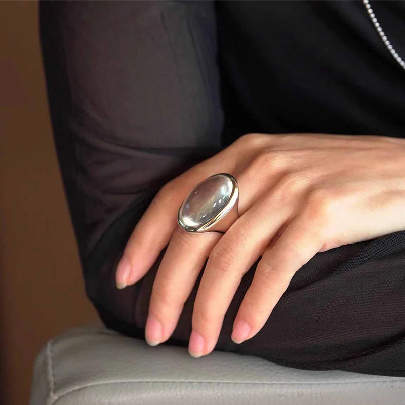 Crystal rings Foxanry silver color ellipse crystal rings for women simple exaggerated elegant vintage temperament engagement jewelry gifts
