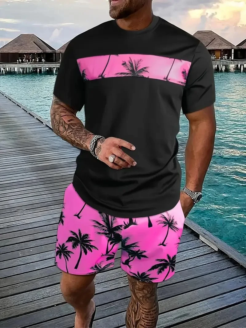 Asual Men's T-shirt Set Sportswear For Male Oversized Clothing Short Sleeve Shorts Suit Men T-shirt Suit Summer Beach Shorts 2