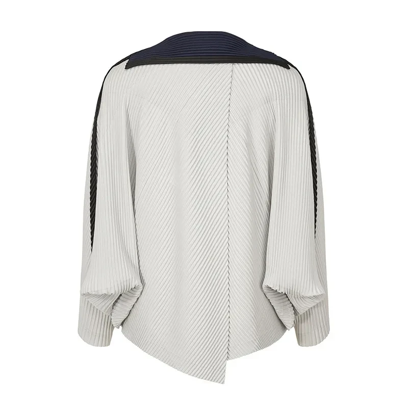 Miyake Pleated Autumn New Men's Trench Coat Original Designer Hip Hop Colored Vertical Stripe Short Jacket Top 3