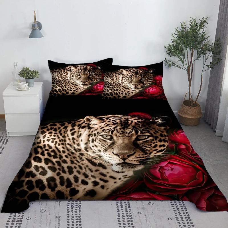 Custom Leopard Digital Printing Sheets Cover 100%Polyester Flat Sheet With Pillowcase Print Bedding For 0.9/1.2/1.5/1.8/2.0m Bed 6