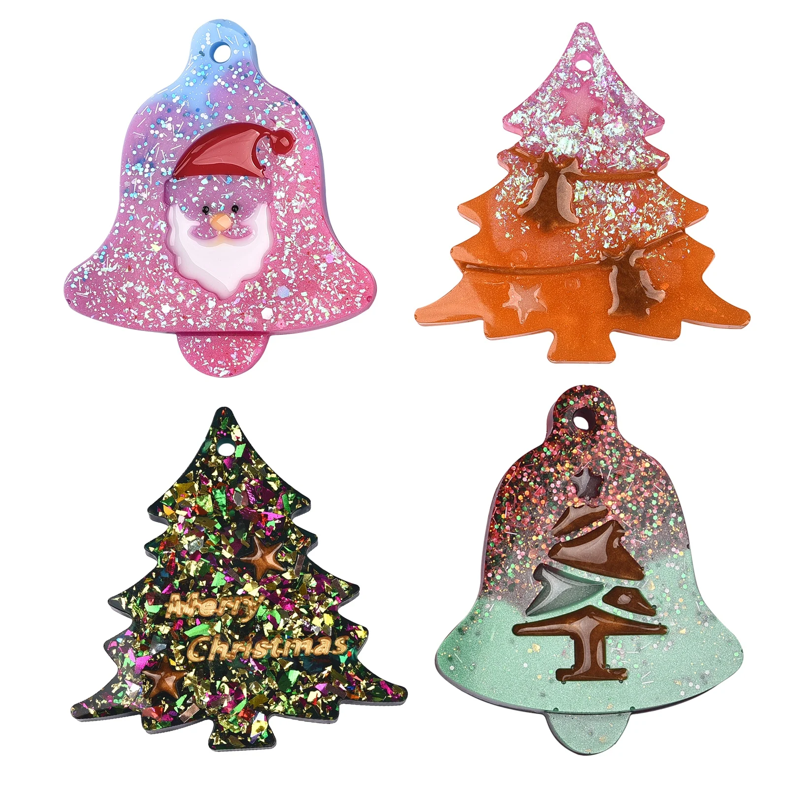 Molde De Silicona Para Adornos Navideños - Set De 5 Piezas Con Agujero Para Colgar