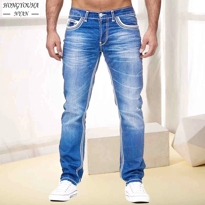 

New Mens Classical Jeans Streetwear Daily Business Pants High Quality Slim Vintage Blue Jeans Solid Stretch Mans Denim Trousers