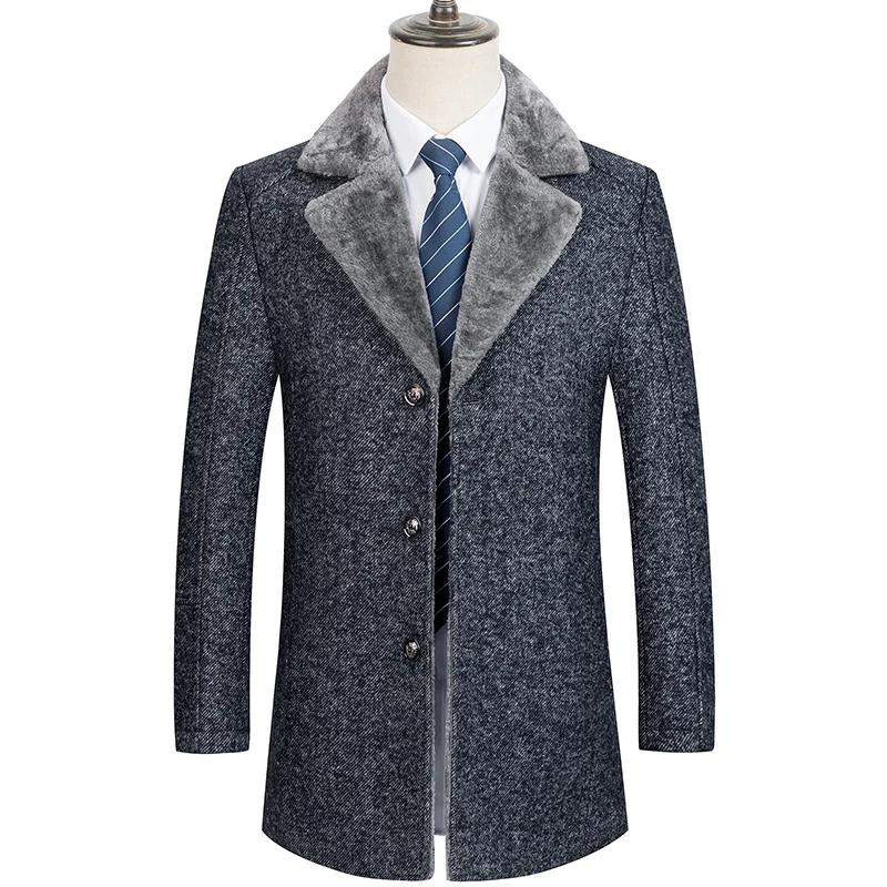 

Men Winter Woolen Overcoat Men New Fleece Keep Warm Smart Casual Windbreaker Solid Color Slim Fitting Long Jacket For Men
