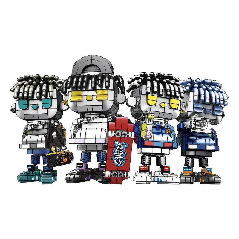 

600+Pcs Moc Persons Building Blocks Photography Photographer Hip Hop Singer Scooters Skateboard Bricks City Popular Toys For Boy