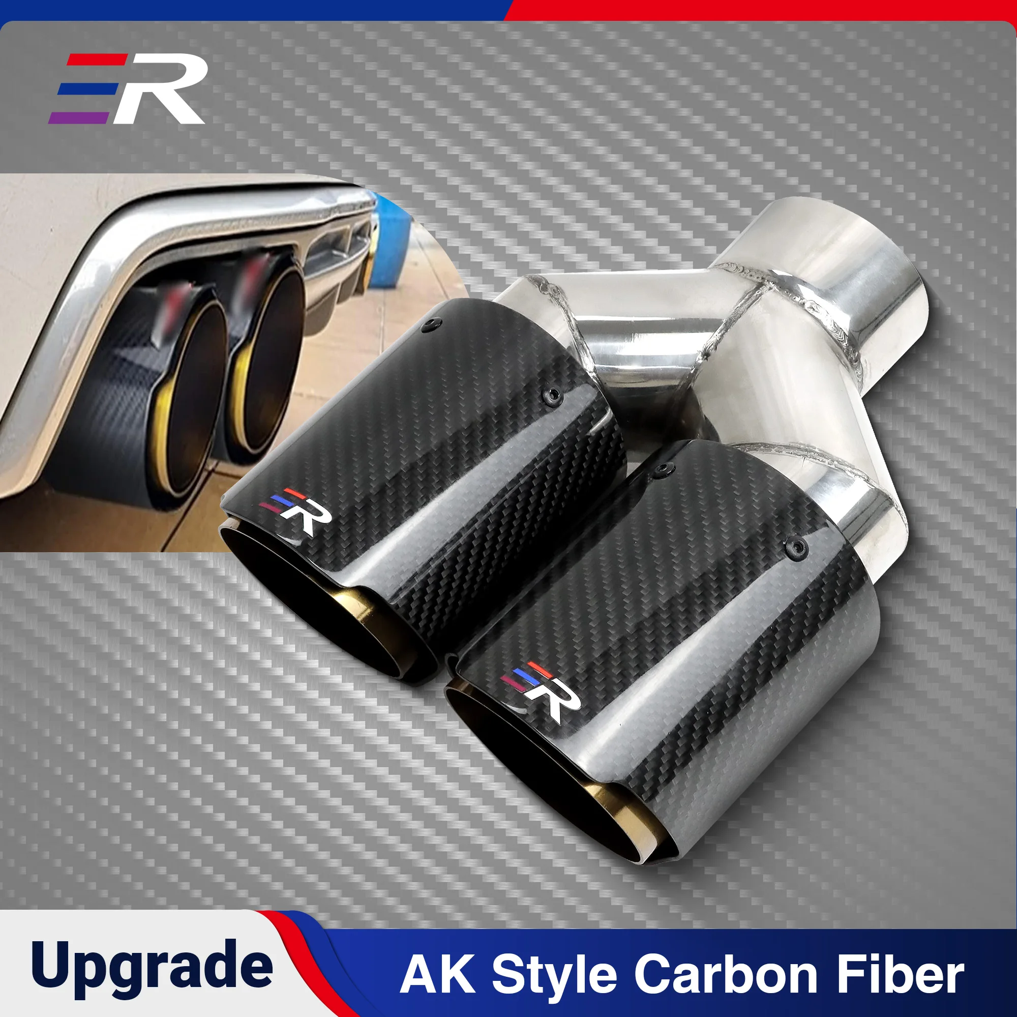 ER Universal Exhaust Dual Tips Upgrade Carbon Fiber modify Muffler