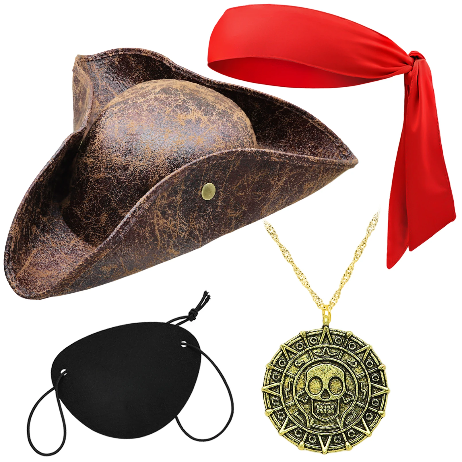 Faux Leather Pirate Hat Brown Captain Hat Vintage Button Masquerade Party Cosplay Costume For Men Women Halloween Props