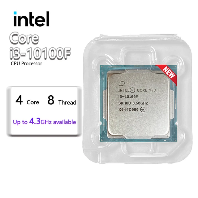 new Intel Core i3-10100F i3 10100F 3.6 GHz 4-core 8-thread CPU L2 = 1M L3 =  6m 65W LGA 1200 but no fan