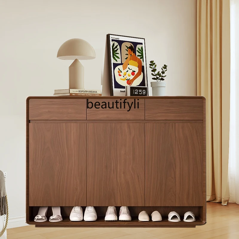 

Home Shoe Cabinet Two-Door Three-Door Home Corridor Simple Walnut Color Storage Organizer Nordic Lobby Entrance Cabinet