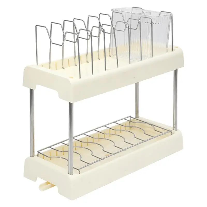 

Dish Drying Rack Portable Cutlery Draining Rack With Drainboard Countertop 2 Tier Drainer Multi-Purpose Kitchen Accessories