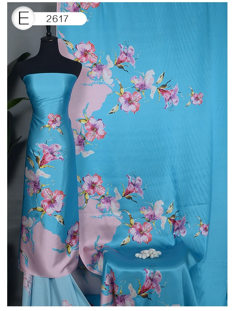 HYSK 100% satin fabric silk unique floral screen printing wedding