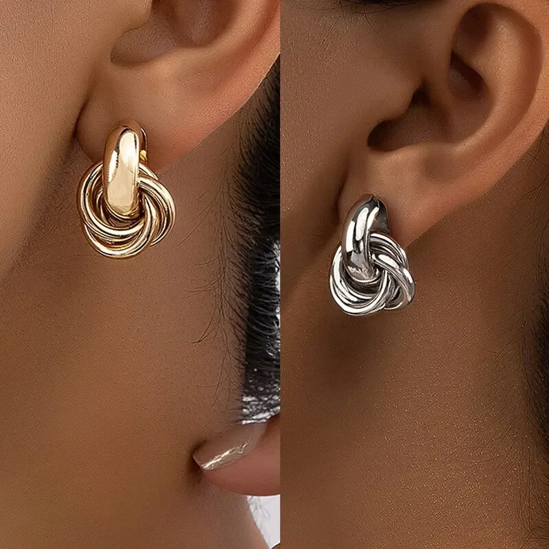 Knot Hoop Earring For Women Shiny Plating Trendy Earring Stud Cute Daily Wear Jewelry Gold SIlver Color
