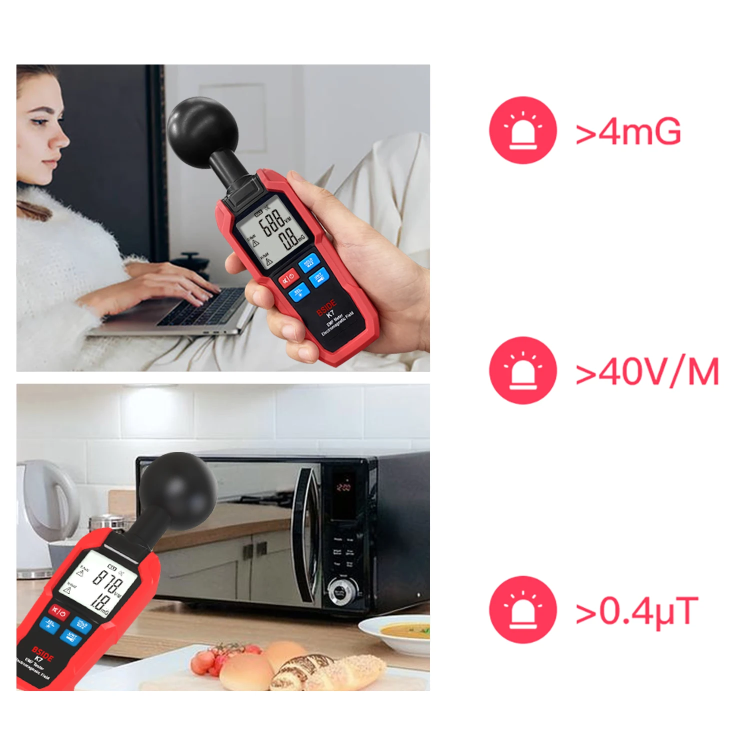 EMF Meter Professional Electromagnetic Field Radiation Detector Handheld Electric Magnetic Dosimeter Geiger Test BSIDE K7