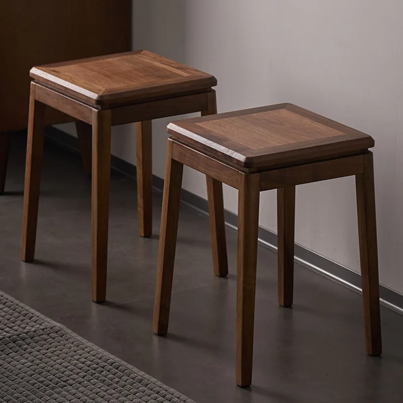 

Tilting Black Walnut Solid Wood Stool for Household Use with Folding Mortise and Tenon Wooden Benches Dining Chairs
