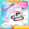 1/24 2.4G RC Stickers Truck Crawler Truck 6CH Remote Control Alloy Excavator Model Light Music Flexible Arm Kids Toys Girl Gifts 1
