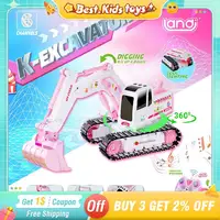 1/24 2.4G RC Stickers Truck Crawler Truck 6CH Remote Control Alloy Excavator Model Light Music Flexible Arm Kids Toys Girl Gifts 1
