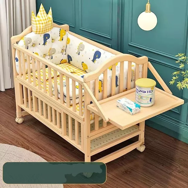 Solid Pine Wood Baby Crib Stitching Big Bed, Multifunctional Kid Cot Can Extend To 168cm Suit For Elder Children 1