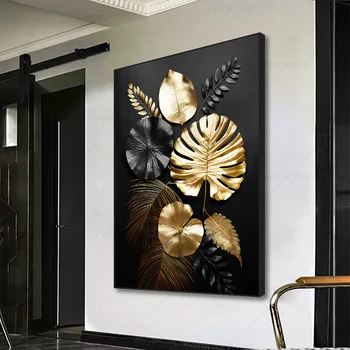 Black Gold Leaf Canvas Art 1