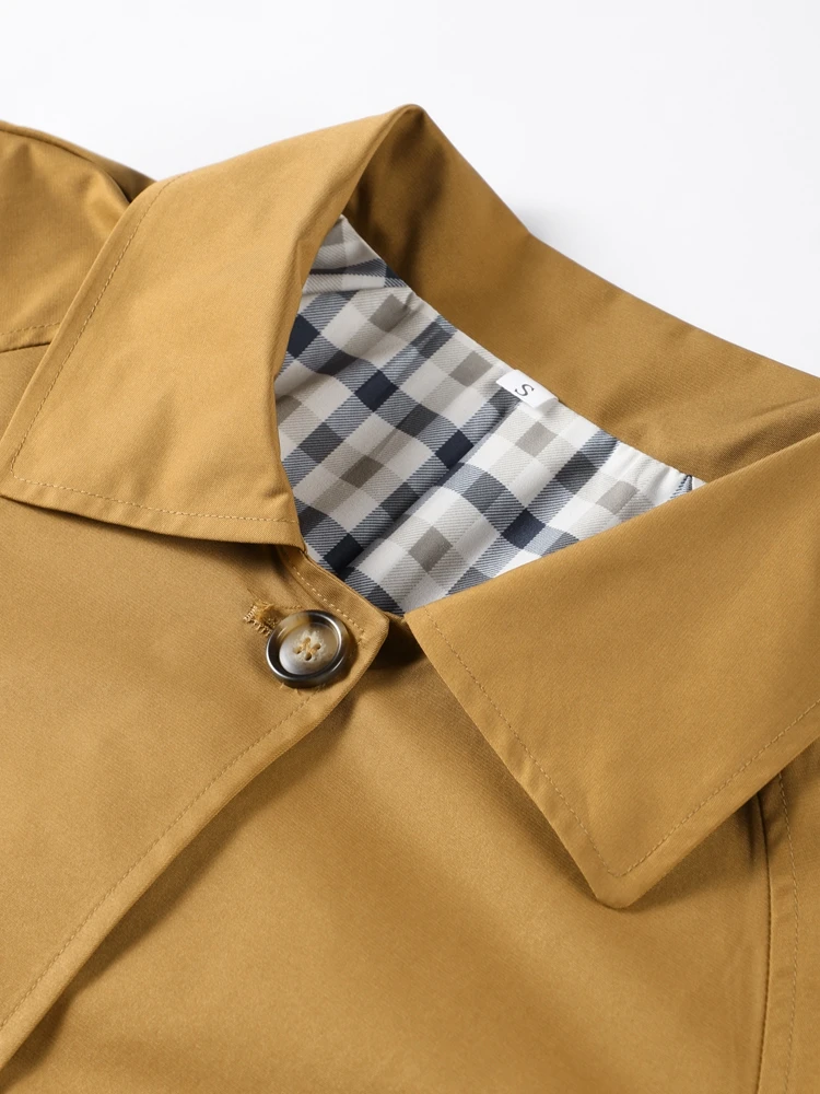 Elegant Plaid Lapel Long Windbreaker Women Fashion Single Breasted Full Sleeve Solid Coat 2025 Spring Lady High Street Outwear 6