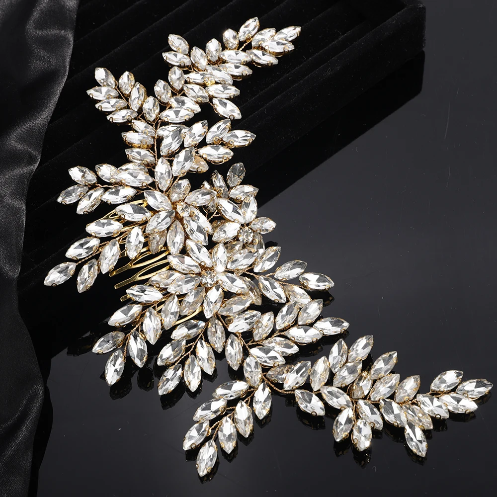 Bridal Hair Accessories Luxury Pink Rhinestone Bridal Hair Comb Headband Handmade Wedding Headpiece for Women Party Bridesmaid Tiaras