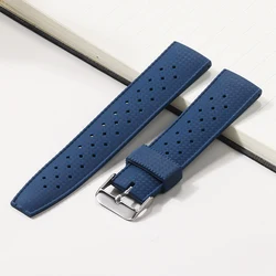 Tropical Style FKM Silicone Watch Strap - Classic Replacement Bracelet Belt - Rose Gold Clasp (Blue)