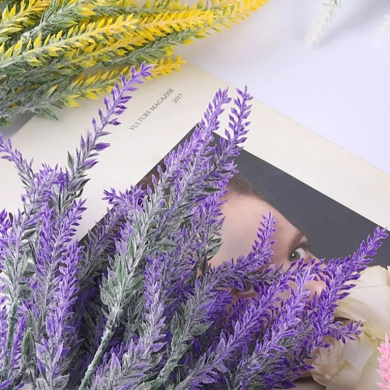 Artificial Flowers Flocked Resistant Lavender Bundle Fake Plants Wedding Bridle Bouquet Indoor Outdoor Home Kitchen Office Decor