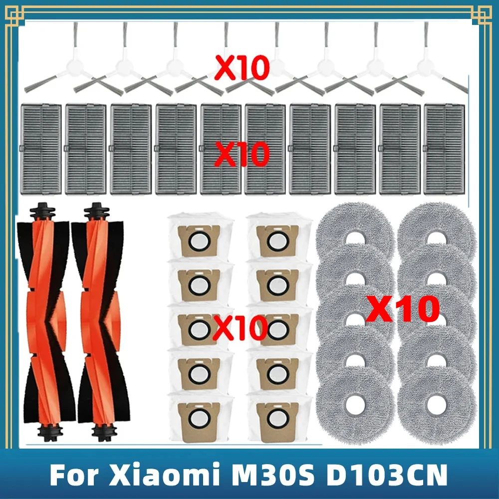 Hepa Filter Accessories For Iconic Brand Mijia M30S D103CN Robot Vacuum Spare Parts Consumables Main Side Brush Mop Cloth Dust Bag