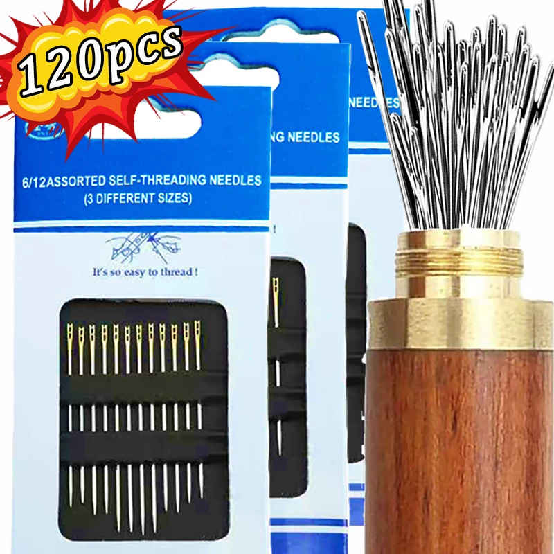 Description Picture 3 of item12/120Pcs Side Hole Blind Sewing Needles Stainless Steel Elderly Self Threading Needles Household DIY Beading Threading Needle